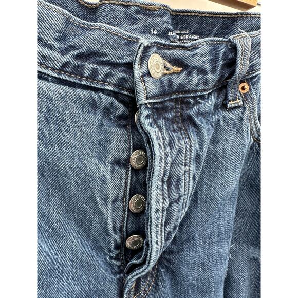 Old Navy Women High Rise Slouchy Straight Jeans Size 14 Distressed Button Fly - Picture 5 of 9